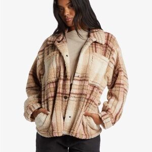 Billabong Cream and Brown Plaid Teddy Jacket